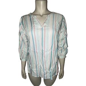 Christopher & Banks Green Striped Hi/Lo Blouse S